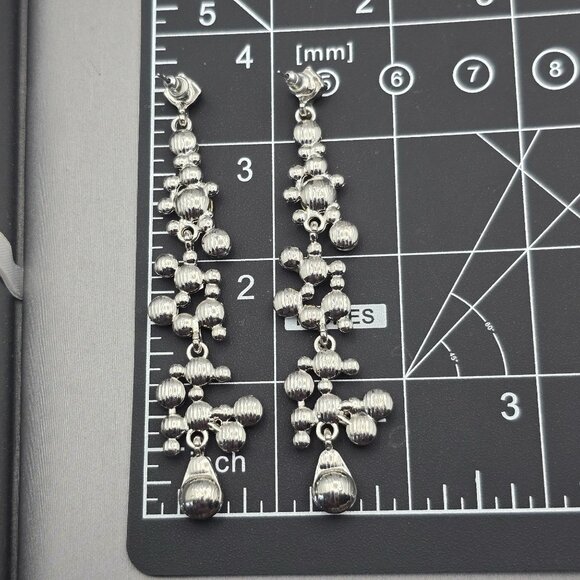 VTG Crystal Drop Dangle Statement Earrings 3.5" Multicolor Glass Silver Tone - Picture 4 of 4